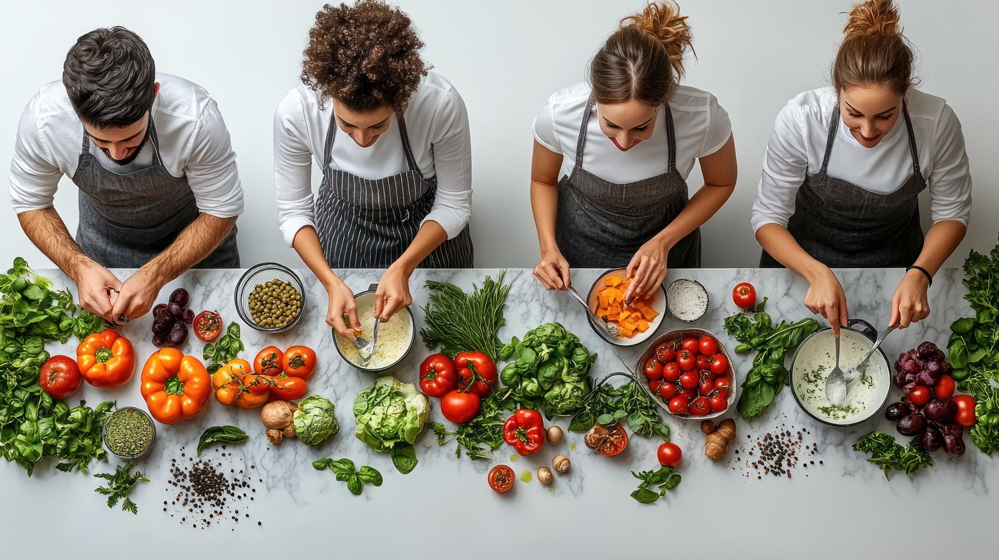 Students arranging garnishes during workshop